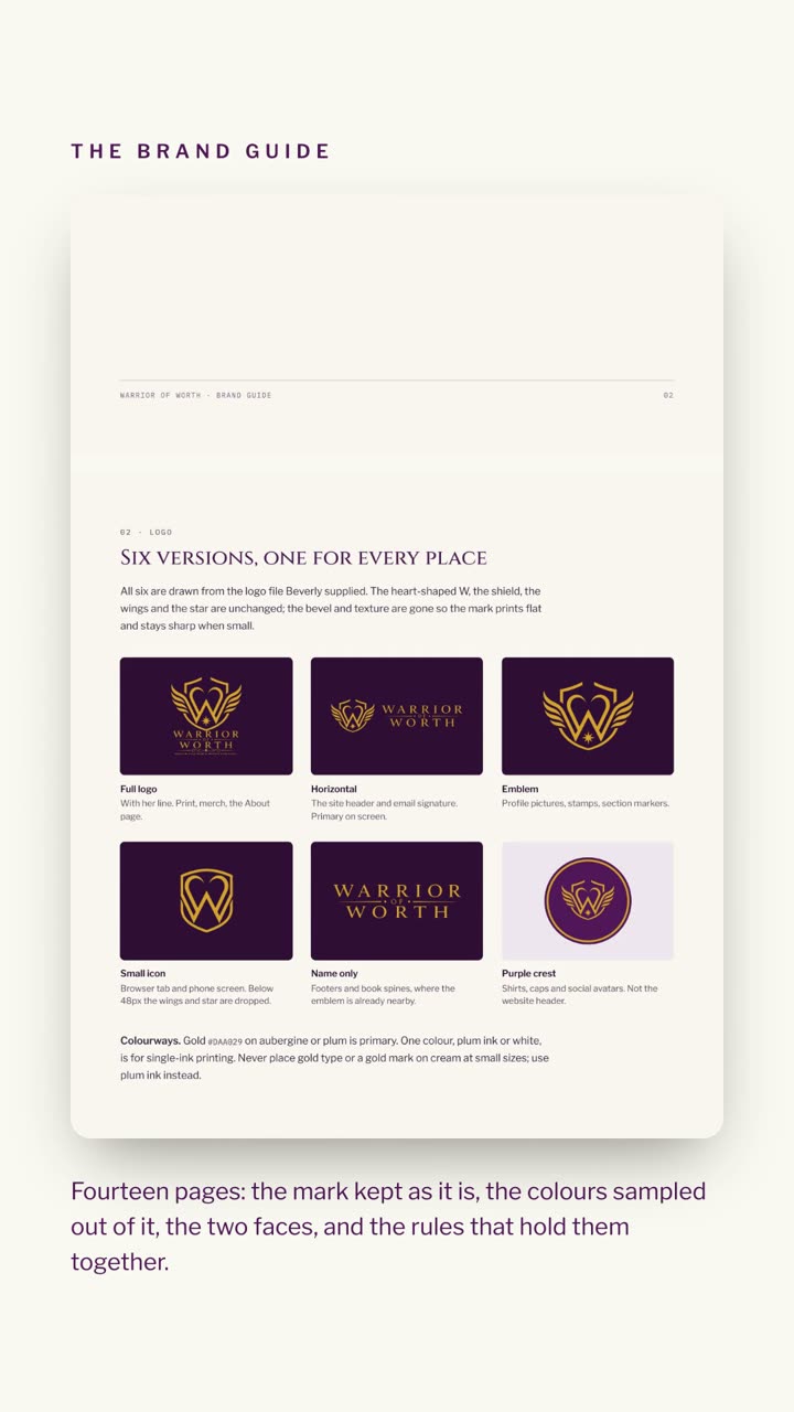 Warrior of Worth: a brand guide and six logo variants